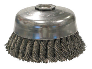 Weiler Single Row Heavy-Duty Knot Wire Cup Brush  5 In Dia.  5/8-11 Unc  .023 Steel (804-12276)