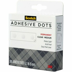 Scotch Adhesive Dots - 0.30" Length x 0.30" Width - Clear - Dispenser Included - For Paper, Wood, Metal, Card, Scrapbooking, Foam