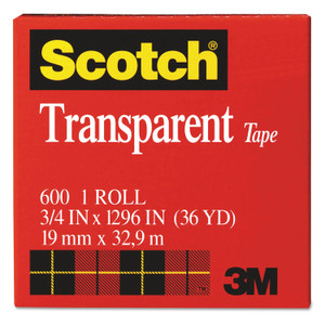 Scotch Transparent Tape, 1" Core, 0.75" x 36 yds, Transparent
