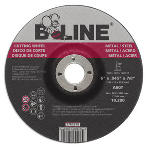 B-Line Depressed Ctr Cutting Wheel, 6 in dia, 0.045 in Thick, 7/8 in Arbor, 60 Grit View Product Image