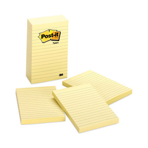 Post-it Notes Original Pads in Canary Yellow, Note Ruled, 4" x 6", 100 Sheets/Pad, 5 Pads/Pack (MMM6605PK) View Product Image