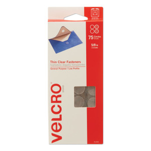 VELCRO Brand Sticky-Back Fasteners, Removable Adhesive, 0.63" dia, Clear, 75/Pack