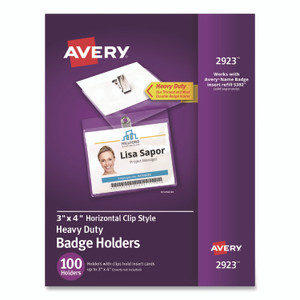 Avery Heavy-Duty Clip-Style Badge Holders, Horizontal, 4 x 3, Clear, 100/Box