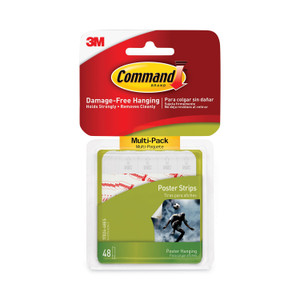 Command Poster Strips Value Pack, Removable, Holds Up to 1 lb, 0.63 x 1.75, White, 48/Pack (MMM1702448ES) View Product Image