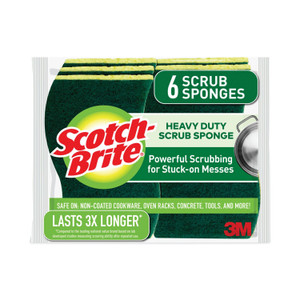 Scotch-Brite Heavy-Duty Scrub Sponge, 4.5 x 2.7, 0.6" Thick, Yellow/Green, 6/Pack (MMM426) View Product Image