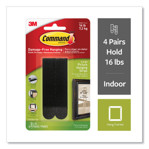 Command Picture Hanging Strips, Removable, Holds Up to 4 lbs per Pair, 0.75 x 3.65, Black, 4 Pairs/Pack Command Picture Hanging Strips, Removable, Holds Up to 4 lbs per Pair, 0.75 x 3.65, Black, 4 Pairs/Pack