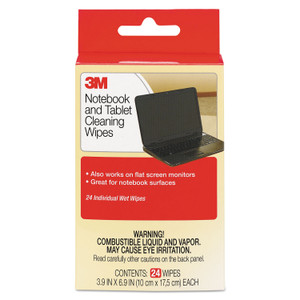 3M Notebook Screen Cleaning Wet Wipes, Cloth, 1-Ply, 7 x 4, Unscented, White, 24/Pack