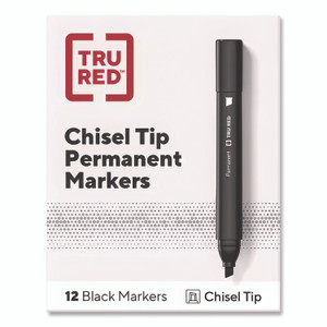 TRU RED Permanent Marker, Tank-Style, Medium Chisel Tip, Black, Dozen