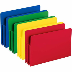 Smead Straight Tab Cut Legal File Pocket - 8 1/2" x 14" - 3 1/2" Expansion - Polypropylene - Blue, Green, Red, Yellow