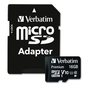 Verbatim 16GB Premium microSDHC Memory Card with Adapter, UHS-I V10 U1 Class 10, Up to 80MB/s Read Speed (VER44082) View Product Image