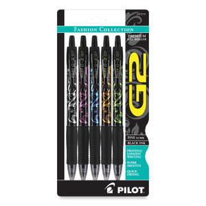 Pilot G2 Fashion Premium Gel Pen, Retractable, Fine 0.7 mm, Black Ink, Assorted Barrel Colors, 5/Pack