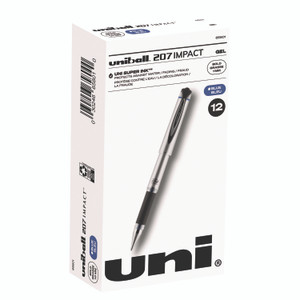 uniball 207 Impact Gel Pen, Stick, Bold 1 mm, Blue Ink, Silver/Black/Blue Barrel