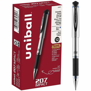 uniball™ 207 Impact Gel Pen - 1 mm Bold Pen Point - Refillable - Blue Ink - Gel-based - Silver Barrel