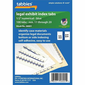 Tabbies Legal Index Divider Tabs - 10 Printed Tab(s) - Digit - 11-20 - 8.5" Divider Width x 11" Divider Length - Letter