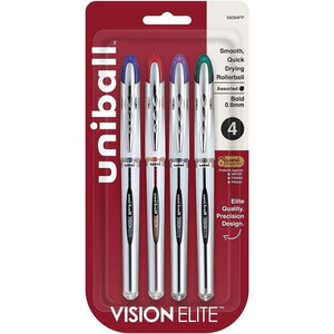 uniball™ Vision Elite Rollerball Pen - 0.8 mm Bold Pen Point - Refillable - Blue, Red, Green, Violet Ink - Pigment-based