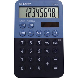 Sharp EL-760RBBL Desktop Calculator - 3-Key Memory, Dual Power, Angled Display, LCD Display, Automatic Power Down, Extra Large Key - 8 Digits - LCD - Battery/Solar Powered - 1 x LR54