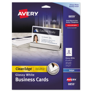 Avery True Print Clean Edge Business Cards, Inkjet, 2 x 3.5, Glossy White, 200 Cards, 10 Cards Sheet, 20 Sheets/Pack (AVE8859) View Product Image