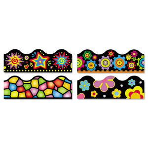 TREND Terrific Trimmers Border Variety Set, 2.25" x 39", Bright On Black, Assorted Colors/Designs, 48/Set (TEPT92919) View Product Image