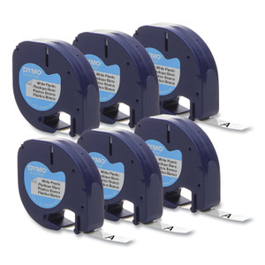 DYMO LetraTag Plastic Label Tape Cassette, 0.5" x 13 ft, White, 6/Pack