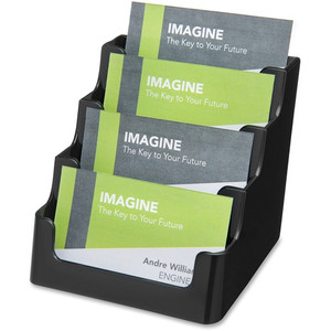Deflecto 4 Tier Business Card Holder - 3.8" Height x 3.9" Width x 3.5" Depth - Plastic - Black - Storage Compartment, Durable, Recyclable