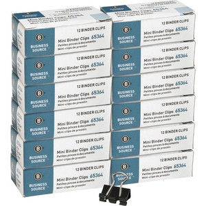 Business Source Fold-back Binder Clips - Mini - 0.6" Width - 0.25" Size Capacity - for Paper - Black - (BSN65364BX)