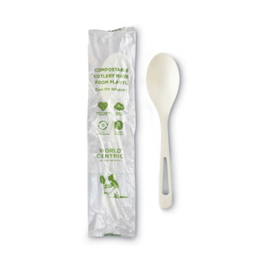 World Centric TPLA Compostable Cutlery, Spoon, Plastic, White, 750/Carton