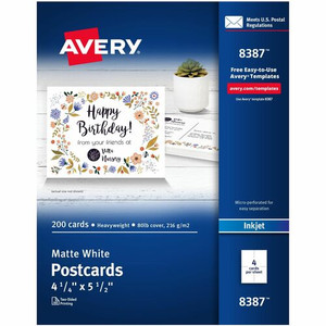 Avery Postcards - 97 Brightness - 4 1/4" x 5 1/2" - 80 lb Basis Weight - 216 g/m² Grammage - Matte