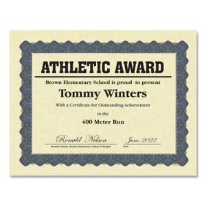 Great Papers! Metallic Border Certificates, 11 x 8.5, Ivory/Blue with Blue Border, 100/Pack