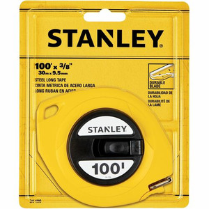 Stanley Measuring Tapes - 100 ft Length x 0.4" Width - 1/8 Graduations - Imperial Measuring System - Plastic, Polymer - Yellow