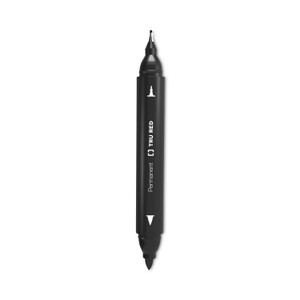 TRU RED Permanent Marker, Pen-Style Twin-Tip, Extra-Fine/Fine Bullet/Needle Tips, Black, 4/Pack