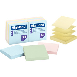 Highland Self-sticking Pastel Pop-up Notepads - 1200 - 3" Flag/Note Width x 3" Flag/Note Length - Square - 100 Sheets per Pad - Unruled