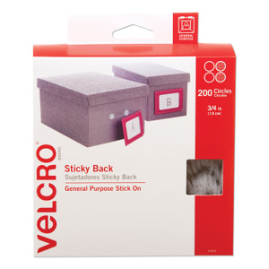 VELCRO Brand Sticky-Back Fasteners, Removable Adhesive, 0.75" dia, White, 200/Box