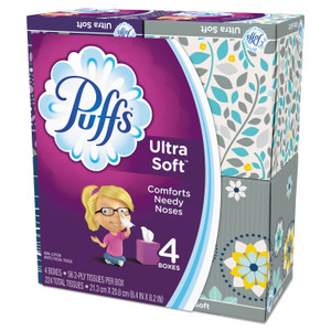 Puffs Ultra Soft Facial Tissue, 2-Ply, White, 56 Sheets/Box, 4 Boxes/Pack