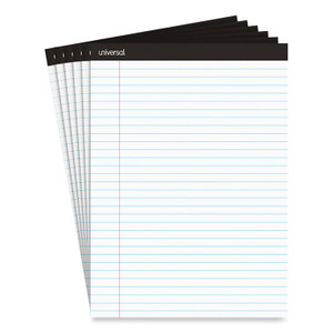 Universal Premium Ruled Writing Pads with Heavy-Duty Back, Wide/Legal Rule, Black Headband, 50 White 8.5 x 11 Sheets, 6/Pack