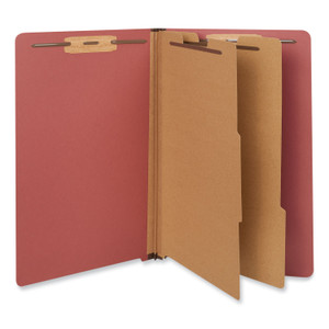 Universal Red Pressboard End Tab Classification Folders, 2" Expansion, 2 Dividers, 6 Fasteners, Legal Size, Red Exterior, 10/Box