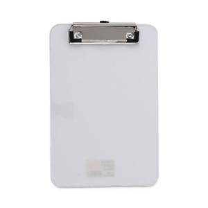 Universal Plastic Clipboard with Low Profile Clip, 0.5" Clip Capacity, Holds 5 x 8 Sheets, Clear (UNV40312) View Product Image