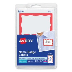 Avery Printable Adhesive Name Badges, 3.38 x 2.33, Red Border, 100/Pack