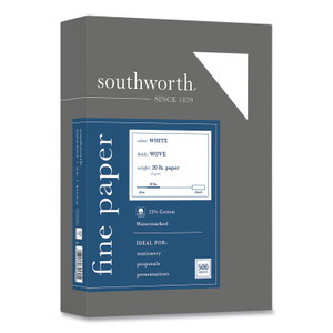 Southworth 25% Cotton Business Paper, 95 Bright, 20 lb Bond Weight, 8.5 x 11, White, 500 Sheets/Ream