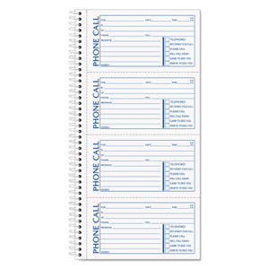 TOPS Second Nature Phone Call Book, Two-Part Carbonless, 5 x 2.75, 4 Forms/Sheet, 400 Forms Total (TOP74620) View Product Image