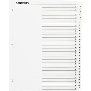 Business Source Table of Content Quick Index Dividers - Printed Tab(s) - Digit - 1-31 - 31 Tab(s)/Set - 8.5" Divider Width x 11" Divider Length - (BSN05859)