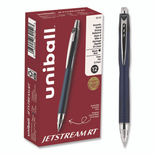 uniball Jetstream Hybrid Gel Pen, Retractable, Fine 0.7 mm, Black Ink, Blue/Silver Barrel