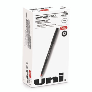 uniball ONYX Rollerball Pen, Stick, Fine 0.7 mm, Red Ink, Black/Red Barrel, Dozen