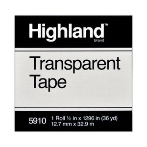 Highland Transparent Tape, 1" Core, 0.5" x 36 yds, Clear
