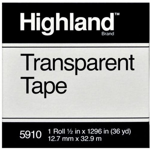 Highland Transparent Light-duty Tape - 36 yd Length x 0.50" Width - 1" Core - Clear - Acrylic - Polypropylene Backing