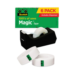 Scotch Magic Tape Desktop Dispenser Value Pack, 1" Core, 0.75" x 83.33 ft, Clear, 6/Pack