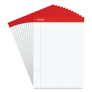 Universal Perforated Ruled Writing Pads, Wide/Legal Rule, Red Headband, 50 White 8.5 x 11.75 Sheets, Dozen