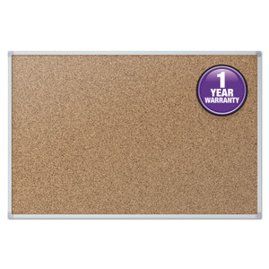 Mead Economy Cork Board with Aluminum Frame, 36" x 24", Tan Surface, Satin Aluminum Frame