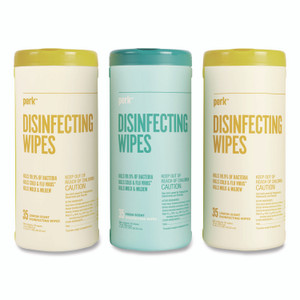 Perk Disinfecting Wipes, 7 x 8, Fresh/Lemon, White, 35 Wipes/Canister, 3 Canisters/Pack