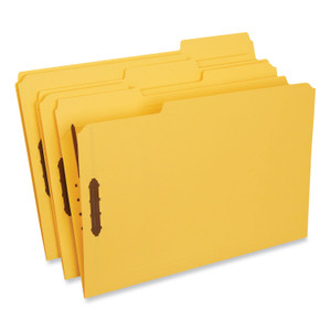 Universal Deluxe Reinforced Top Tab Fastener Folders, 0.75" Expansion, 2 Fasteners, Legal Size, Yellow Exterior, 50/Box