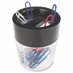 Universal Round Magnetic Clip Dispenser, 2 Compartments, Plastic, 2.5" Diameter x 3"h, Black/Clear